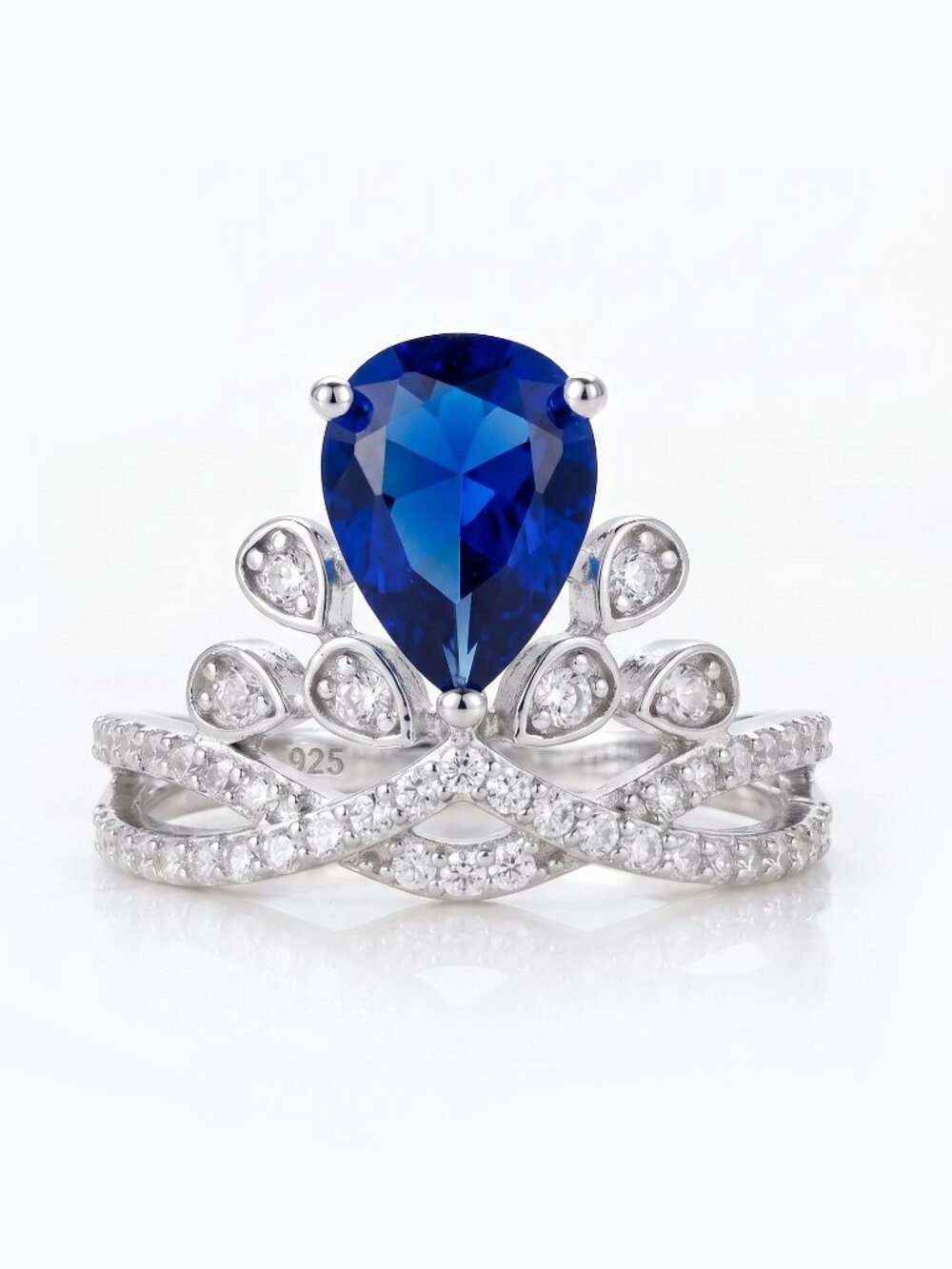 Blue Sapphire Crown Princess ring, made with solid 925 Sterling Silver